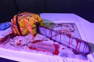 The chainsaw cake created by Showboy Bakeshop of Las Vegas at the Fright Dome grand opening Friday, Oct. 3, 2014, at Circus Circus.