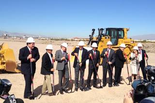 Investors and lawmakers line up at a ceremonial groundbreaking of health care project Union Village on Wednesday, Oct. 8, 2014, at the project site on Galleria Drive at U.S. 95 in Henderson.