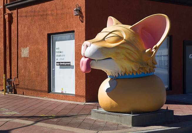 A kitten sculpture by Las Vegas artist Jessie Smigel is shown at the corner of First Street and Coolidge Avenue in downtown Las Vegas Wednesday, Oct. 15, 2014.