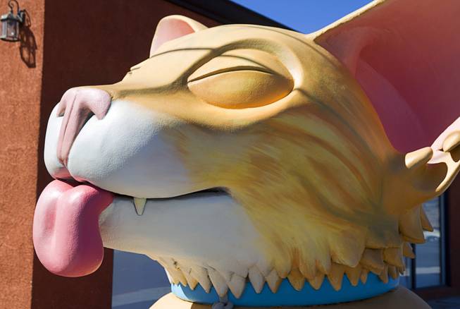 A kitten sculpture by Las Vegas artist Jesse Smigel is shown at the corner of First Street and Coolidge Avenue in downtown Las Vegas Wednesday, Oct. 15, 2014.