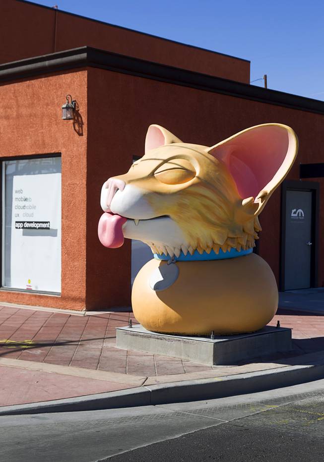 A kitten sculpture by Las Vegas artist Jesse Smigel is shown at the corner of First Street and Coolidge Avenue in downtown Las Vegas Wednesday, Oct. 15, 2014.
