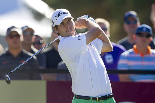 Ben Martin drives of the 10th tee during the Shriners Hospitals for Children Open golf tournament at TPC Summerlin Sunday, Oct. 19, 2014. Martin won the tournament.