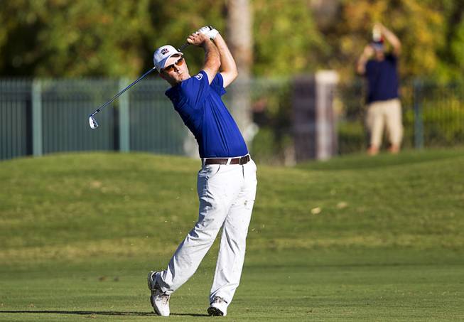 Kevin Streelman hits from the 16th fairway during the Shriners Hospitals for Children Open golf tournament at TPC Summerlin Sunday, Oct. 19, 2014. Streelman finished in second place.
