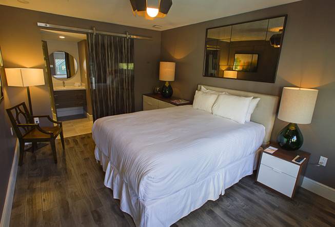 A standard room is shown at Oasis at Gold Spike in downtown Las Vegas Tuesday, Oct. 21, 2014. The Oasis, a boutique hotel owned and operated by the Downtown Project, officially unveiled renovations during a tour Tuesday.
