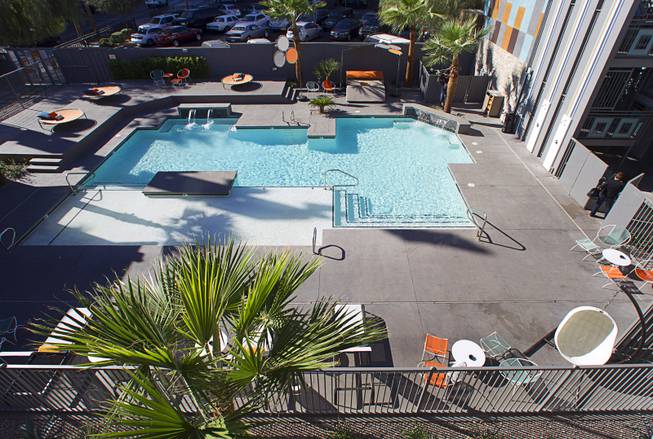 A view of the pool at Oasis at Gold Spike in downtown Las Vegas Tuesday, Oct. 21, 2014. The Oasis, a boutique hotel owned and operated by the Downtown Project, officially unveiled renovations during a tour Tuesday.