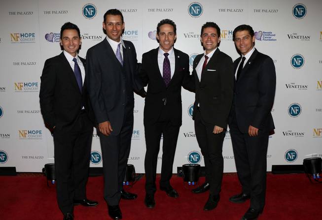 “Jersey Boys” cast members (including Jeff Leibow, center) at the ...