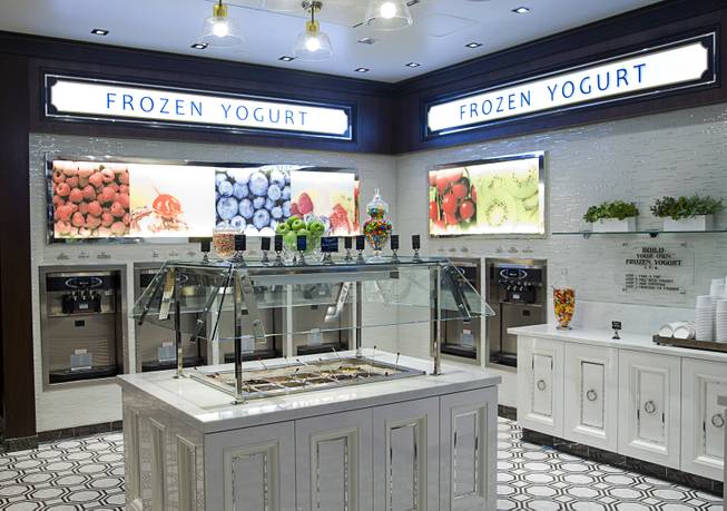 A frozen yogurt station is shown at the new Fulton Street Food Hall at Harrahs Las Vegas Wednesday, Oct. 22, 2014.