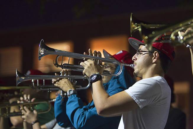 Members of the UNLV band perform during the 21st Annual Take Back the Night rally at UNLV Thursday, Oct. 23, 2014.