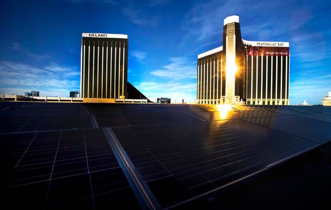 NRG Energy and MGM Resorts are celebrating the worlds largest convention center rooftop solar array now installed at the Mandalay Bay on Thursday, October 23, 2014.
