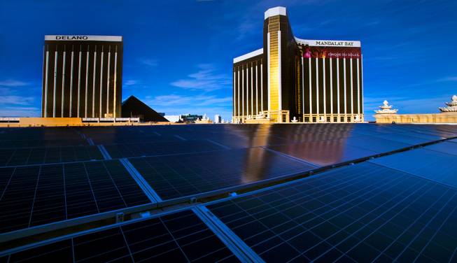 NRG Energy and MGM Resorts celebrated the world's largest convention center rooftop solar array installed at  Mandalay Bay on Thursday, Oct. 23, 2014.