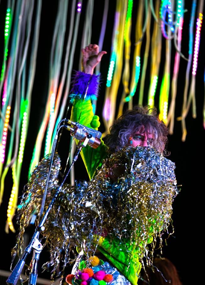 Mark Coyne of The Flaming Lips sings as they perform on the Ambassador Stage during day 2 of the Life is Beautiful Festival on Friday, October 24, 2014.