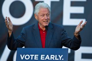 Former President Bill Clinton appears for the Vote Early, Vote Now rally to stump for Nevada Democratic candidates at the Las Vegas Springs Preserve on Thursday, October 23, 2014.