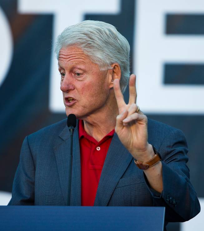 Former President Bill Clinton appears for the Vote Early, Vote Now rally to stump for Nevada Democratic candidates at the Las Vegas Springs Preserve on Thursday, October 23, 2014.