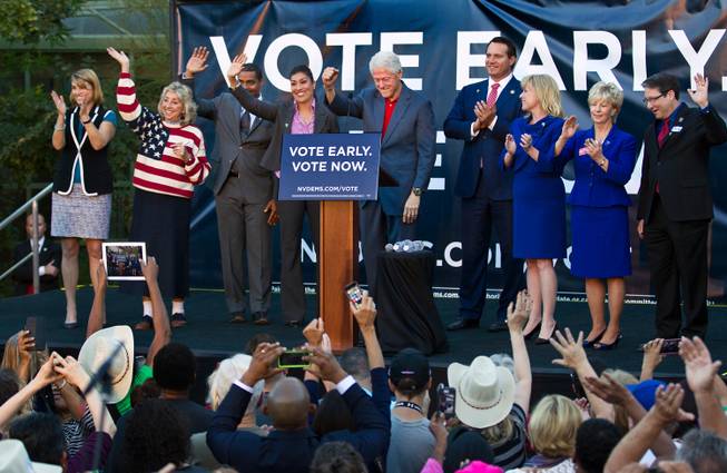 Former President Bill Clinton appears for the Vote Early, Vote Now with Nevada Democratic candidates at the Las Vegas Springs Preserve on Thursday, October 23, 2014.