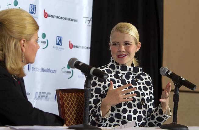 Elizabeth Smart responds to a question during a news conference at the Rio Wednesday, Oct. 29, 2014. Smart is the keynote speaker for the Rape Crisis Center's Signs of Hope 40th anniversary dinner at the Rio. 