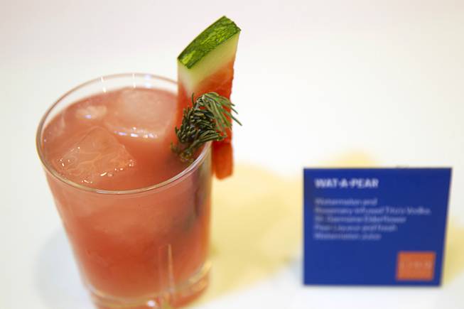 A Wat-A-Pear cocktail is displayed at Bar 3535 during the official opening of the Linq hotel-casino Thursday, Oct. 30, 2014. The property, formerly the Imperial Palace and The Quad, is in the process of a $223 million renovation.