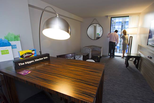 A suite is shown during the official opening of the Linq hotel-casino Thursday, Oct. 30, 2014. Some suites were originally suites, some have combined two standard rooms to make a new suite, said Stephanie Richter, director of hotel operations. The property, formerly the Imperial Palace and The Quad, is in the process of a $223 million renovation.