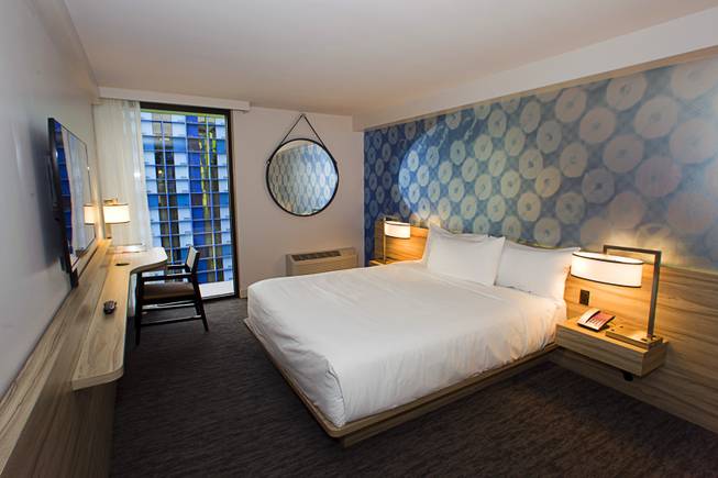 A bedroom is shown in a suite during the official opening of the Linq hotel-casino Thursday, Oct. 30, 2014. The property, formerly the Imperial Palace and The Quad, underwent a $223 million renovation in the transition.
