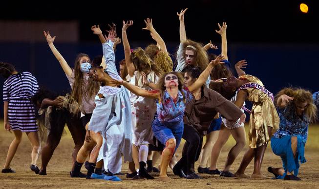 Centennial's Dance Fusion perform their version of "Thriller" during halftime of the Arbor View game on Thursday, October 30, 2014.