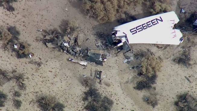 This image from video by KABC TV Los Angeles shows wreckage of what is believed to be SpaceShipTwo in Southern California's Mojave Desert on Friday, Oct. 31, 2014. A Virgin Galactic space tourism rocket exploded after taking off on a test flight, a witness said Friday.