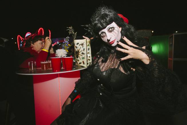 A spooky guest at the Neon Museum's Boneyard Bash Carnival Sideshow on October 31, 2014.