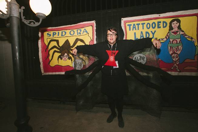 Erin Stellmon, known as Spidora, poses at the Neon Museum's Boneyard Bash Carnival Sideshow on October 31, 2014.