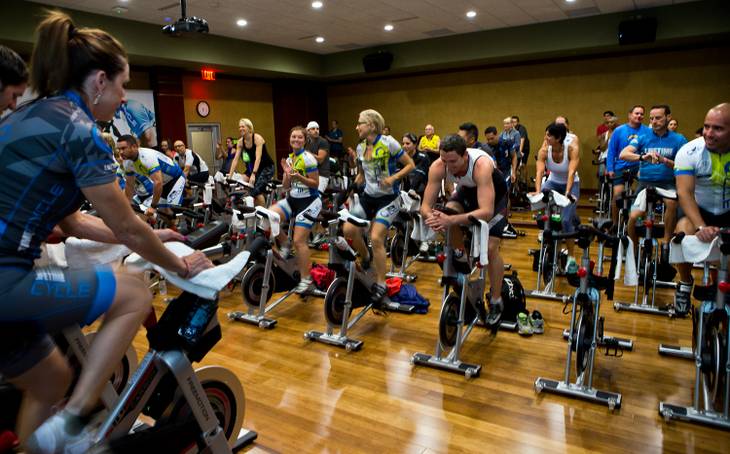 A spin class is one of many to be taken within the new Life Time Athletic in Green Valley on Thursday, November 6, 2014.