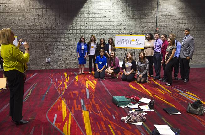 Students from West Career and Technical Academy pose for a photo during the 58th annual Las Vegas Sun Youth Forum at the Las Vegas Convention Center Thursday, Nov. 13, 2014.