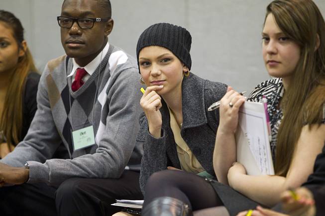 Students listen to a discussion on teen suicide during the 58th annual Las Vegas Sun Youth Forum at the Las Vegas Convention Center Thursday, Nov. 13, 2014.