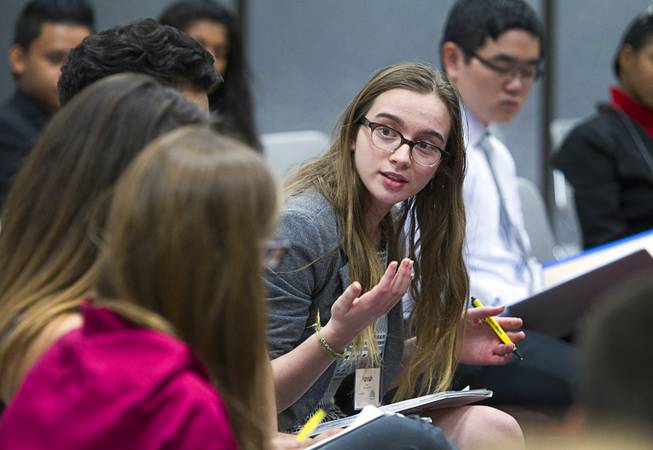 Hannah Rogers of Bishop Gorman High School, comments on the Patriot Act during the 58th annual Las Vegas Sun Youth Forum at the Las Vegas Convention Center Thursday, Nov. 13, 2014.