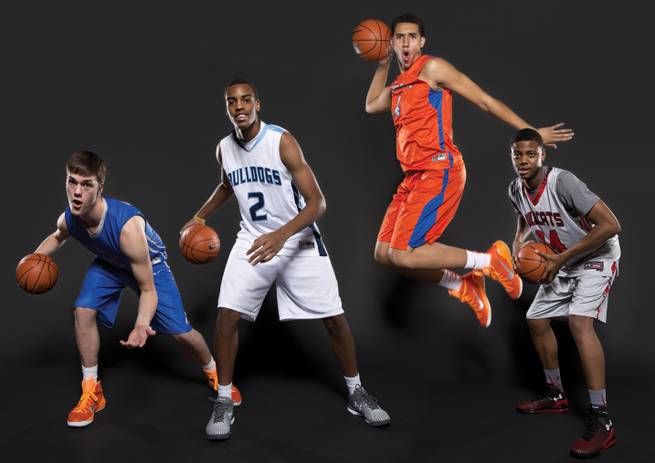 From left, Stephen Zimmerman, Troy Brown Jr., Chase Jeter and Ray Smith — Las Vegas' Big 4 basketball stars for 2014.