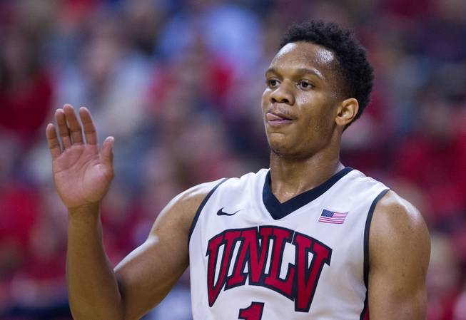 UNLV's Rashad Vaughn #1 sticks his tongue out during their home opener versus Morehead State on Friday, November 14, 2014.