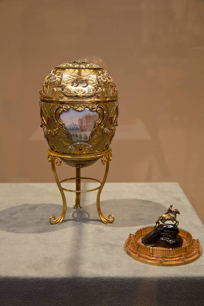 Imperial Peter the Great Easter Egg (1903) on display in the exhibit “Faberge Revealed” at Bellagio Gallery of Fine Art.