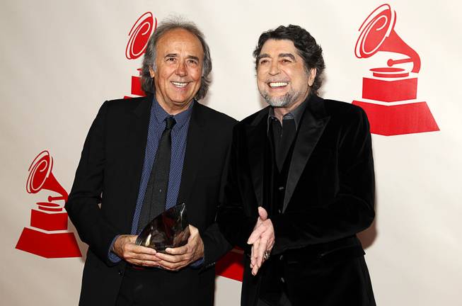 Honoree Joan Manuel Serrat (L) poses with singer/songwriter Joaquin Sabina at the 2014 Latin Recording Academy Person of the Year Tribute to Joan Manuel Serrat at the Mandalay Bay Events Center Wednesday, Nov. 19, 2014.