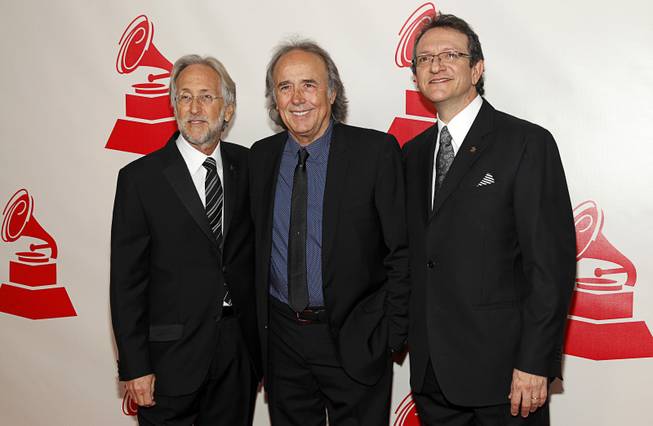 Honoree Joan Manuel Serrat (C) poses with Neil Portnow (L), president of the National Academy of Recording Arts and Sciences (NARAS) and Gabriel Abaroa, president/CEO of the Latin Academy of Recording Arts and Sciences, at the 2014 Latin Recording Academy Person of the Year Tribute to Joan Manuel Serrat at the Mandalay Bay Events Center Wednesday, Nov. 19, 2014.