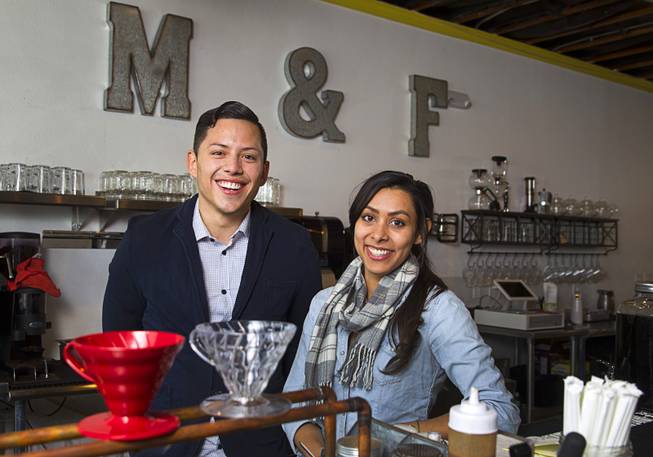 Owners Joshua Molina and Valeria Varela pose at Makers & Finders Urban Coffee Bar, 1120 South Main St., in downtown Las Vegas Monday, Nov. 24, 2014.