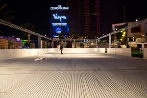 Installation of an ice-skating rink and festive winter lounge is in progress at the Cosmopolitan on Thursday, Nov. 13, 2014, in Las Vegas.