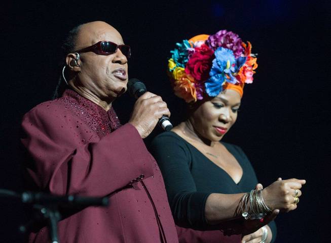 Stevie Wonder's "Songs in the Key of Life" tour stop Saturday, Nov. 29, 2014, at MGM Grand Garden Arena. Wonder is pictured here with India.Arie.