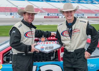 Trevor Brazile and Tuf Cooper at Richard Petty Driving Experience on Sunday, Nov. 30, 2014, at Las Vegas Motor Speedway.