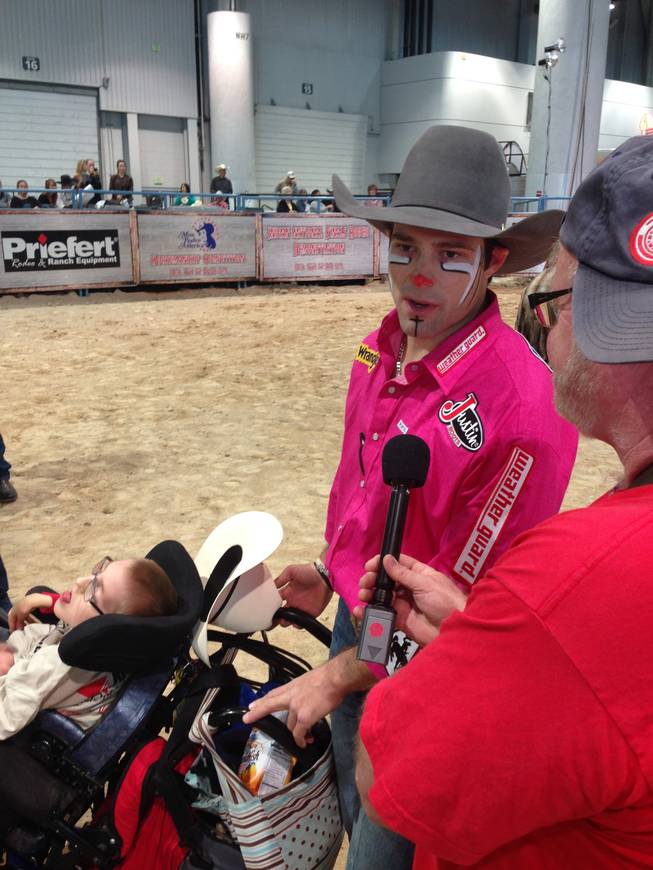 Bullfighter Dusty Tuckness takes a break to talk about his support of Exceptional Rodeo at the Cowboy FanFest at Las Vegas Convention Center on Monday, Dec. 8, 2014.