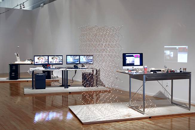 Architect work stations of the past, present and future are displayed at Reflecting + Projecting: 20 Years of Design Excellence, an exhibit of architectural design in UNLV's Marjorie Barrick Museum, Monday, Dec. 15, 2014.