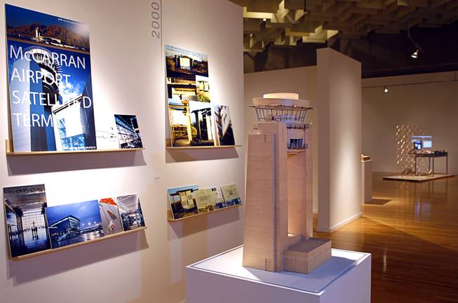 A model of the McCarran International Airport D-Gates control tower by Tate Snyder Kimsey Architects is displayed at Reflecting + Projecting: 20 Years of Design Excellence, an exhibit of architectural design in UNLV's Marjorie Barrick Museum, Monday, Dec. 15, 2014.