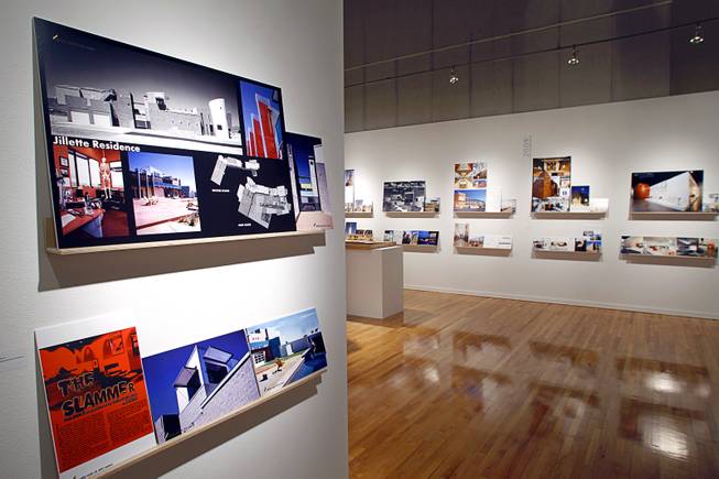 A display on the "The Slammer," Penn Jillette's residence (1996) by Carpenter Sellers Del Gatto Architects, at Reflecting + Projecting: 20 Years of Design Excellence, an exhibit of architectural design in UNLV's Marjorie Barrick Museum, Monday, Dec. 15, 2014.