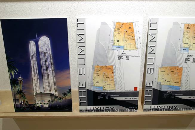 A display on The Summit condo towers (2004) by JMA Architecture Studios at Reflecting + Projecting: 20 Years of Design Excellence, an exhibit of architectural design in UNLV's Marjorie Barrick Museum, Monday, Dec. 15, 2014. The project was intended to be a $700-million, 73-story luxury condo tower with 25,000 square feet of restaurants and retail space at the northeast corner of Las Vegas Boulevard South and Sahara Avenue.