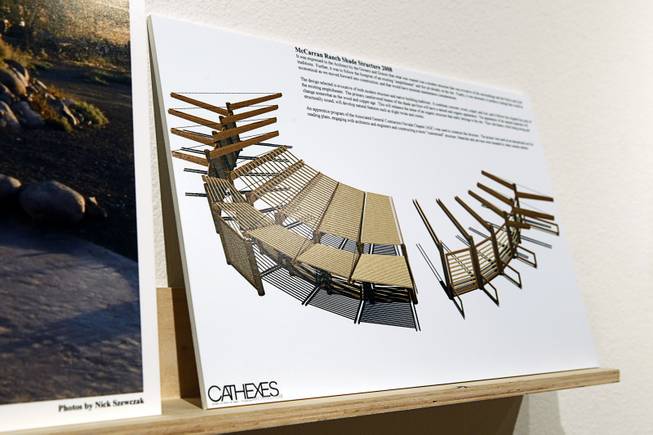 A detail is shown from "McCarran Ranch Shade Structure" (2008) by Cathexes at Reflecting + Projecting: 20 Years of Design Excellence, an exhibit of architectural design in UNLV's Marjorie Barrick Museum, Monday, Dec. 15, 2014.