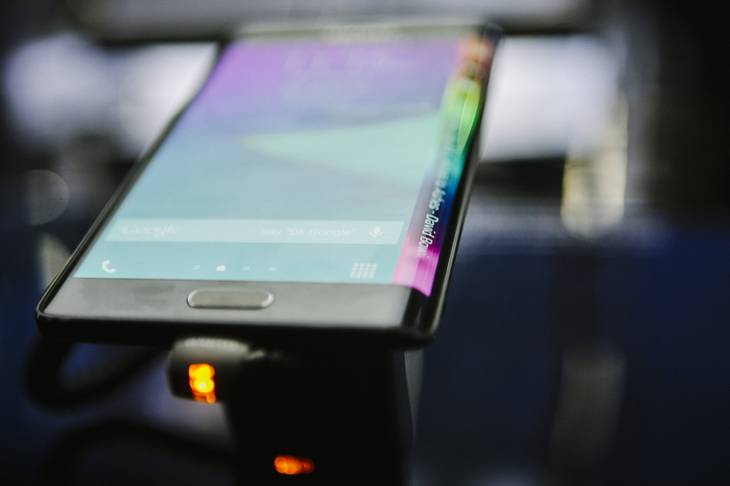 Galaxy Note Edge by Samsung on display at CES 2015 in the Las Vegas Convention Center on Wednesday, January 7, 2015.