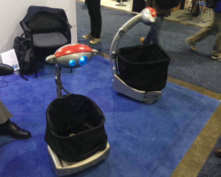 The Budgee "Follow Me" Robot on display at the Sands Expo & Convention Center on Friday, January 9, 2015.