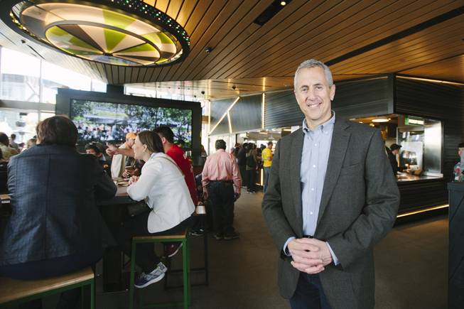 Danny Meyer, CEO of Union Square Hospitality Group, stands inside the new Shake Shack location Tuesday,  Jan. 13, 2015, at New York-New York.