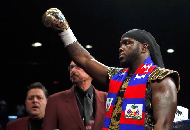 Bermane Stiverne enters the ring wearing a gladiator costume before his WBC Heavyweight fight at the MGM Grand Garden Arena on Saturday, January 17, 2015.