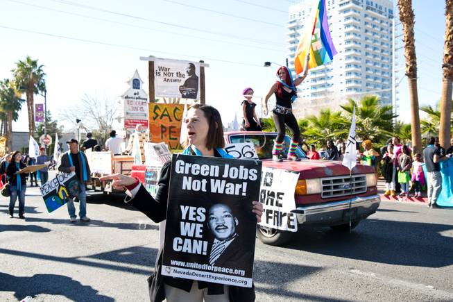 Human Experience Las Vegas marches in the 33rd Annual Dr. Martin Luther King Jr. Parade in downtown Las Vegas, Monday Jan. 19, 2015.